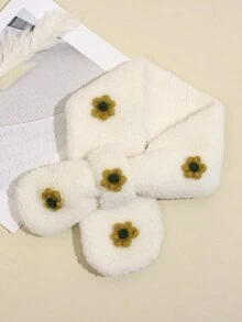 1pc Kids Floral Fleece Neck Warmer, Outdoor Cold-Proof Scarf For Winter