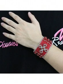 Braccialetti in pelle con rivetti a forma di croce, stile hip hop punk rock, ampi braccialetti per discoteca, DJ, cantanti, costumi di scena e cosplay - Multicolore - Visualizzare 11