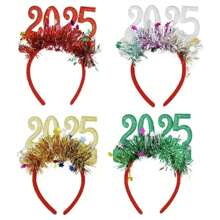 4 paquets de bandeaux de Noël et du Nouvel An 2025, accessoires de cheveux festifs pour fête, décoration de paillettes et de tinsels, en plastique, pièces de cheveux de fantaisie non électriques pour les célébrations du Nouvel An et les événements de cosplay, meilleurs cadeaux