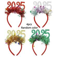 4 paquets de bandeaux de Noël et du Nouvel An 2025, accessoires de cheveux festifs pour fête, décoration de paillettes et de tinsels, en plastique, pièces de cheveux de fantaisie non électriques pour les célébrations du Nouvel An et les événements de cosplay, meilleurs cadeaux