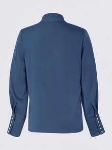 Customized Women's Fashionable Long Sleeve Solid Color Shirt, Summer Elegant Spring - Navy Blue - View 3