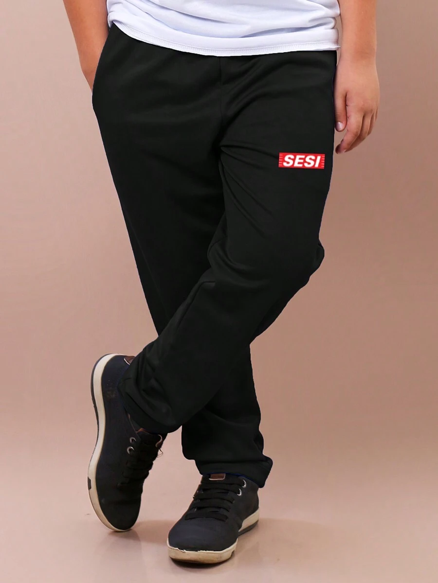 SESI Helanca Uniform Pants With Pockets Black School Children And Youth Embroidered Patch Logo - màu đen - Xem 1