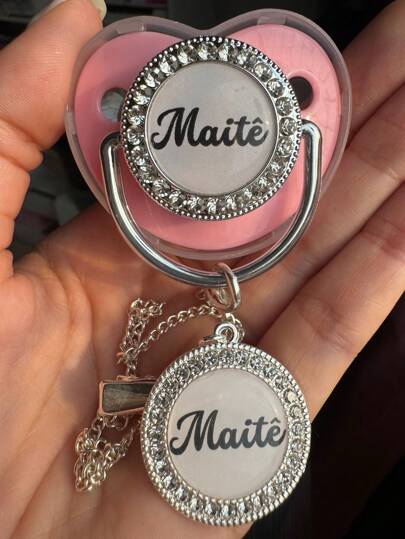 Kit chupeta + prendedor personalizado com nome para meninas recém-nascido e de 0-24 meses