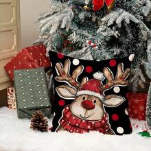 1 件圣诞装饰圣诞枕套驯鹿波尔卡圆点让它下雪装饰节日农舍冬季枕套装饰适用于家庭沙发 - 彩色 - 查看 4