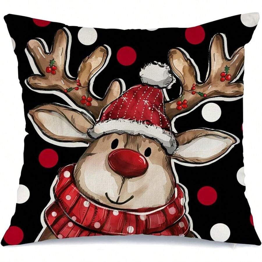 1 件圣诞装饰圣诞枕套驯鹿波尔卡圆点让它下雪装饰节日农舍冬季枕套装饰适用于家庭沙发 - 彩色 - 查看 1