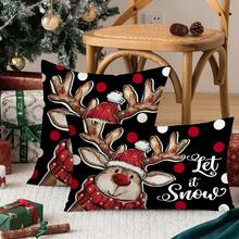 1 件圣诞装饰圣诞枕套驯鹿波尔卡圆点让它下雪装饰节日农舍冬季枕套装饰适用于家庭沙发 - 彩色 - 查看 6