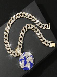 1 buah Kalung Liontin Bumi Kreatif Bertabur Berlian Sepenuhnya dari Paduan Logam, Perhiasan Unik Cocok untuk Pemakaian Sehari-hari Pria dan Wanita - Kalung Liontin Bumi - View 10