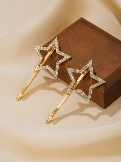 2pcs Gold Star Shaped Hair Clips, Suitable For Everyday Wear