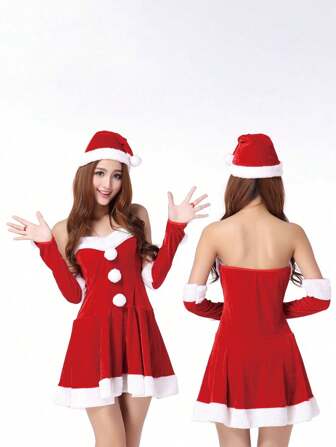 1 pezzo, Abito natalizio di colore rosso, stile europeo e americano, abito da principessa sexy per spettacoli e feste di Natale e Ognissanti