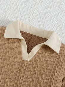 2 pezzi Set moda per giovani ragazze con maglione lavorato a maglia con collo a polo + pantaloni a zampa d''elefante, casual, autunno e primavera