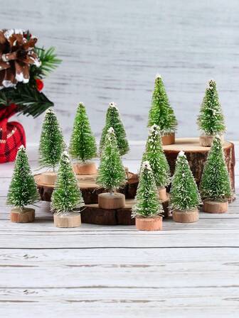 12 Peças Árvore de Natal Mini de Madeira Verde Grama, Enfeite de Natal, Decoração de Árvore de Natal, Decoração de Natal, Decoração de Mesa com Escova de Garrafa para Feriados, Decoração de Mesa para Casa, Decoração de Festa de Natal, Decoração de Natal para Casa, Decoração de Ano Novo 2025, Natal