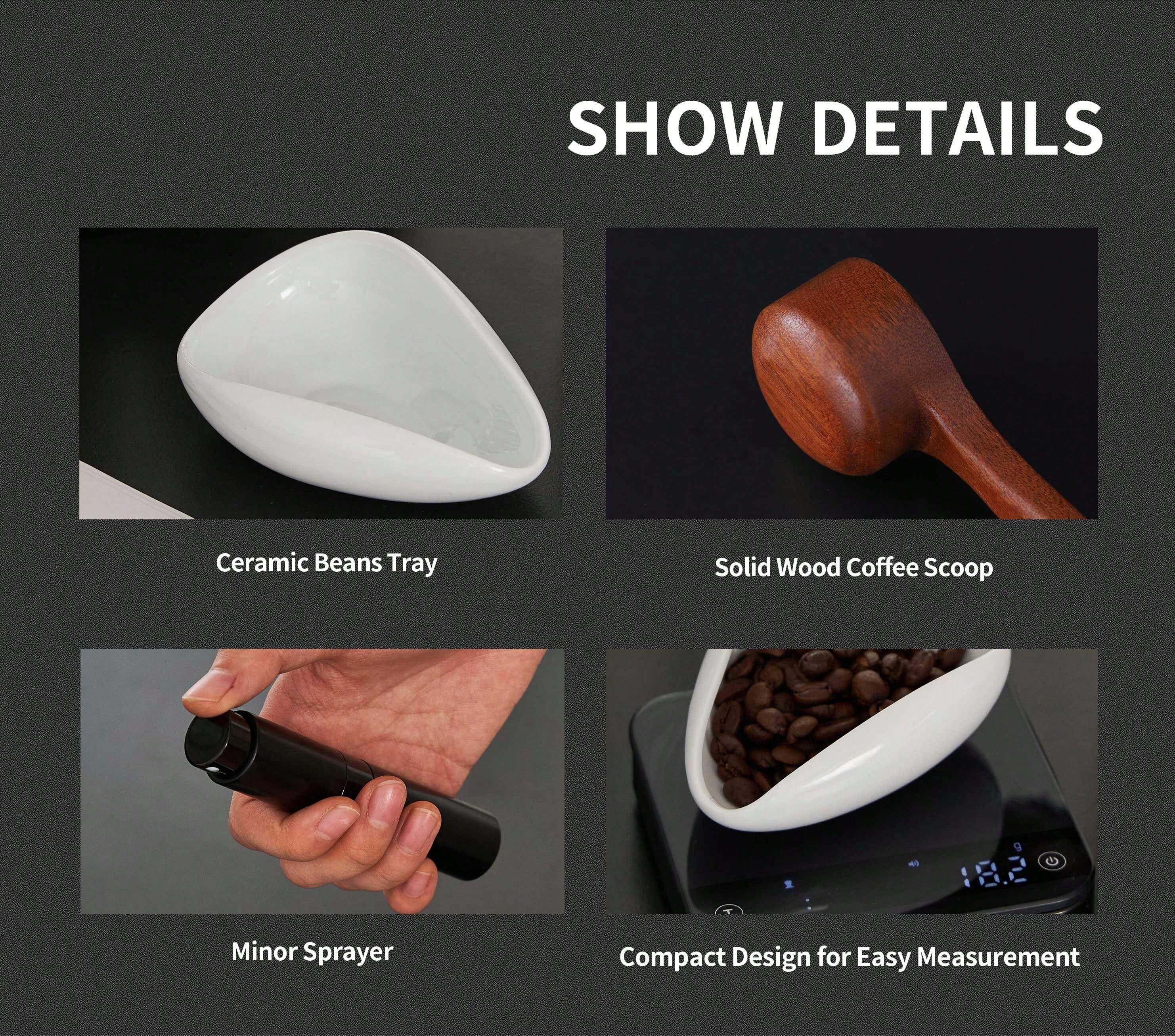 Coffee Bean Measuring Tools Ceramic Bean Tray Walnut Scoop Micro