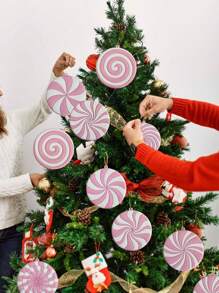 8 piezas/set Decoraciones de árbol de Navidad de la serie de dulces rosas, adorno de caramelos de PVC para Navidad, decoración colgante de fiesta de cumpleaños Decors para fiestas navideñas