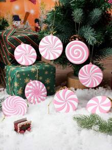 8 piezas/set Decoraciones de árbol de Navidad de la serie de dulces rosas, adorno de caramelos de PVC para Navidad, decoración colgante de fiesta de cumpleaños Decors para fiestas navideñas