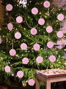 8 piezas/set Decoraciones de árbol de Navidad de la serie de dulces rosas, adorno de caramelos de PVC para Navidad, decoración colgante de fiesta de cumpleaños Decors para fiestas navideñas
