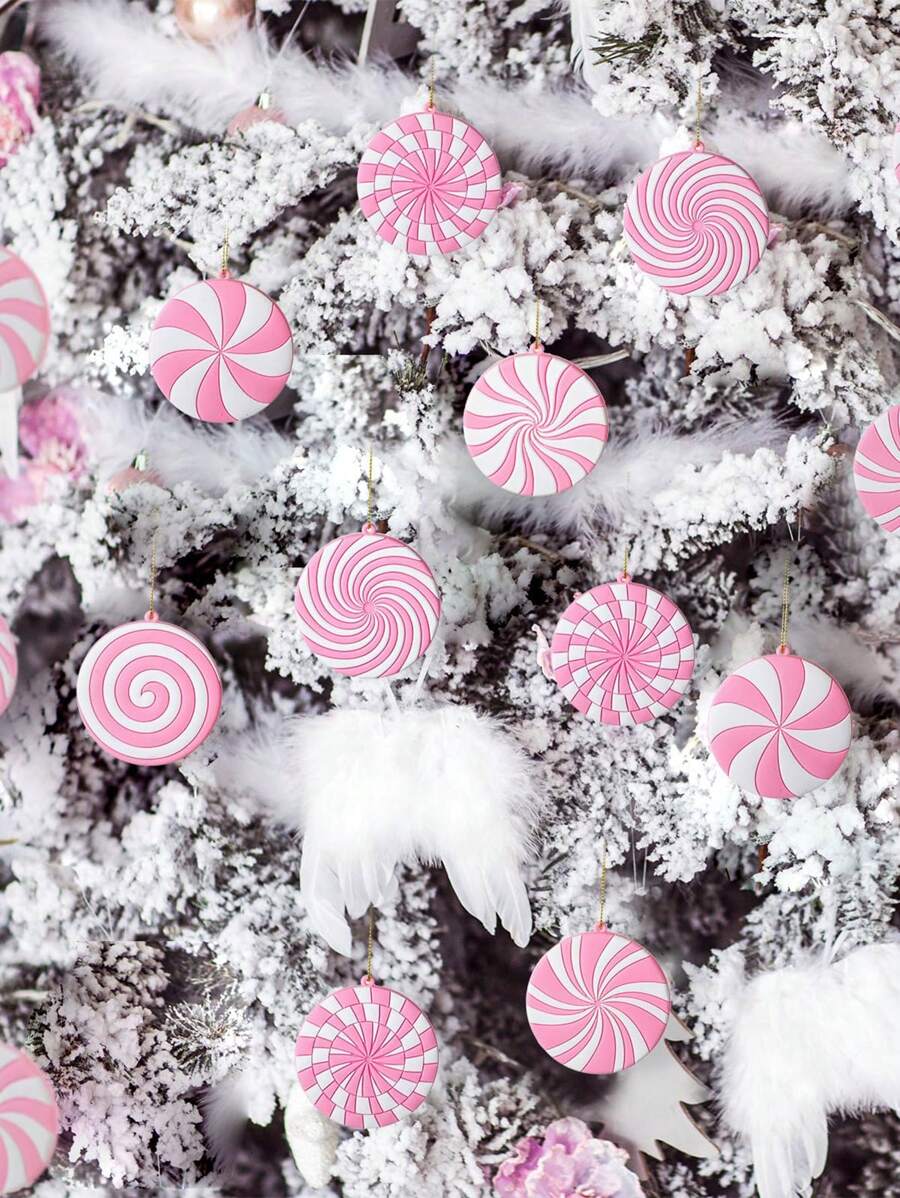 8 piezas/set Decoraciones de árbol de Navidad de la serie de dulces rosas, adorno de caramelos de PVC para Navidad, decoración colgante de fiesta de cumpleaños Decors para fiestas navideñas