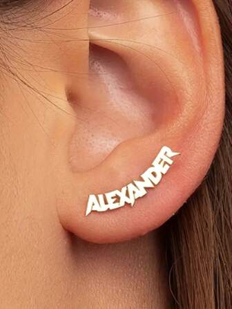 1 Pair Of Silver Custom Personalized Stainless Steel Name Earrings Y2K Hip Hop Style, Custom Lettering Design For Women - Perfect Birthday Gift,New Year Glamour