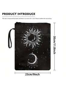 Leinwand Buchcover mit Sonne-und-Mond-Design, klassischer Stil Reißverschluss Buchcover mit Fronttasche, waschbarer Buchschutz für Frauen - Geschenk für Buchliebhaber Club, Schulmaterial - Verschiedenfarbig - Übersicht 2