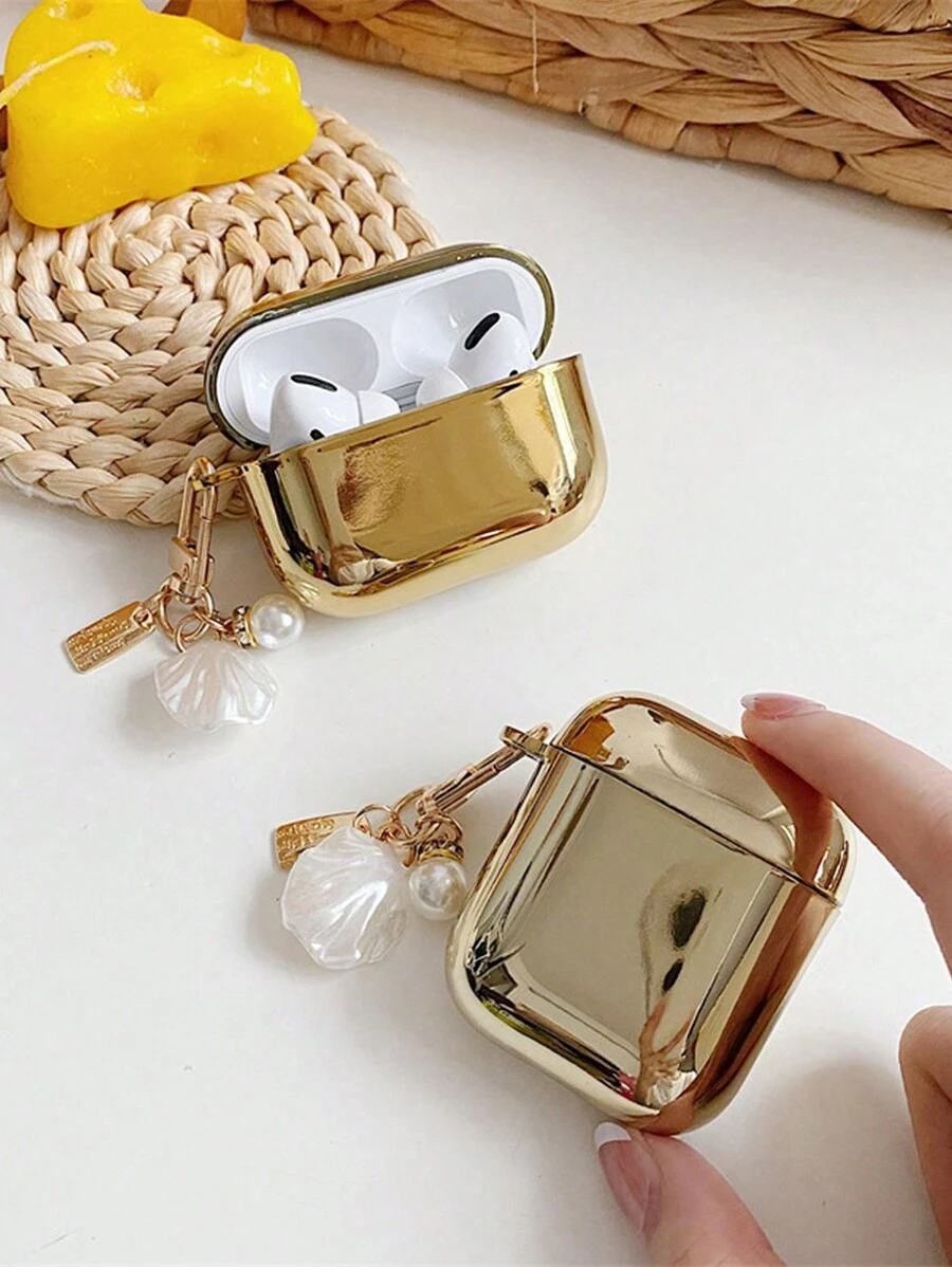 1入組鍍金海貝吊墜耳機保護套，適用於蘋果AirPods Pro/3，無線藍牙耳機保護套 - 彩色 - 查看 1