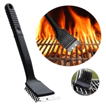 Escova De Aço Inox Para Limpar Grelha Churrasqueira Com Lâmina Raspadora