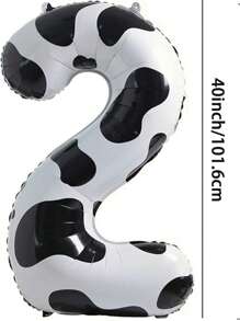 1个/40英寸超大黑白奶牛纹派对数字气球，适合生日、婚礼派对装饰，铝箔气球，奶牛图案气球，生日装饰，奶牛主题数字气球，适合生日、婚礼、农场谷仓装饰 - 乳牛數字 - 查看 9