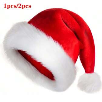 1pc/2pcs - Christmas Hat/Christmas Party Dress Up Hat: Adult Christmas Hat - Thick Classic Fur, Long Fleece Santa Claus Hat, Suitable For Christmas And New Year Festival Party Supplies