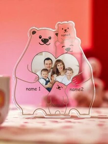 1 bức tượng trang trí gia đình bốn chú gấu đáng yêu tùy chỉnh, được cá nhân hóa bằng ảnh, tên và đồ họa, tấm biển trang trí nhà bằng chất liệu Acrylic trong suốt, món quà lý tưởng cho Giáng sinh, Ngày lễ tình nhân, Ngày của cha, Ngày của mẹ, sinh nhật, kỷ niệm - bốn con gấu - Xem 7