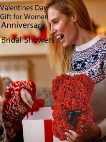 1PC Vrouwen Geschenk Kunstmatige Rozenbeer Handgemaakte Productie Bloembeer Rozen Teddybeer Schattig Romantisch Verjaardagscadeau Moederdag Valentijnsdag Kerstmis Bruiloft Feest Jubileum Cadeau (Rood / Geen Doos Weggegeven), Valentijnsdag, Geschenk