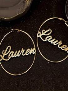 1 Cặp Vàng Bạc Nhiều Kiểu Tùy Chọn Tên Vòng Hoa Tai Bằng Thép Không Gỉ Thời Trang Phóng Đại Punk Cổ Điển Vàng Tên Vòng Hoa Tai Nữ Trang Sức Cá Nhân Quà Tặng Đám Cưới Phù Dâu Trang Sức Làm Thủ Công - Vàng(7cm) - Xem 2