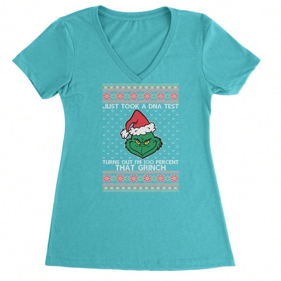 One Hundred Percent That Gr-Nch Ugly Christmas Ladies V-Neck T-Shirt - 衝浪 - 查看 1