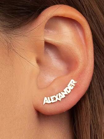 1 Pair Of Silver Custom Personalized Stainless Steel Name Earrings Y2K Hip Hop Style, Custom Lettering Design For Women - Perfect Birthday Gift,New Year Glamour