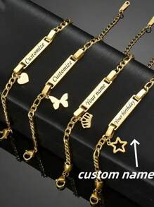 1 pièce Bracelet en acier de titane avec pendentif papillon personnalisé gravé en or et argent - élégant et charmant, convient pour un port quotidien ou en cadeau pour la Saint-Valentin, l'anniversaire, l'anniversaire de mariage