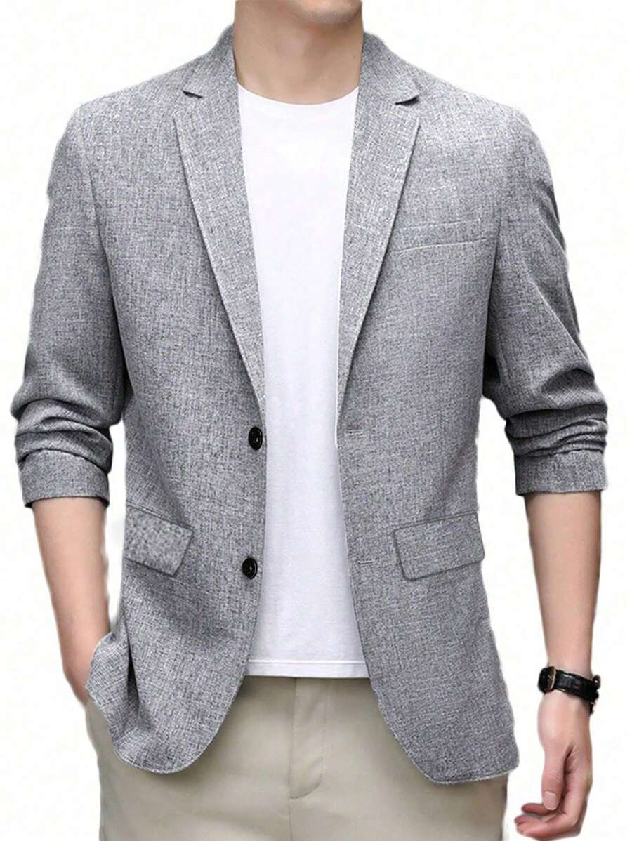 Classic Gray & Blue Men's Business Suit, Fashionable Casual Suit Jacket, Indoor Work & Casual Wear For Men - Light Grey - View 1