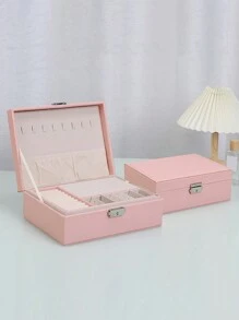 1pc Simple Double Layer Velvet Jewelry Storage Box, Desktop Dust-Proof Necklace, Bracelet, Earring And Accessories Organizer, Gift For Valentine's Day