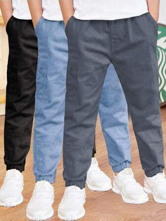 Set de 3 pantalones casuales con cordón versátiles para entrenamiento y actividades al aire libre para niños preadolescentes, aptos para primavera/verano/otoño/invierno