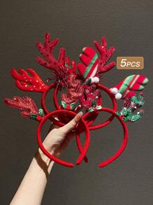 1/5 piezas Diadema con cuernos de reno de Navidad para mujer, linda y festiva para usar en vacaciones, aro para el cabello para accesorios de cabello de mujer - Multicolor - Ver 18