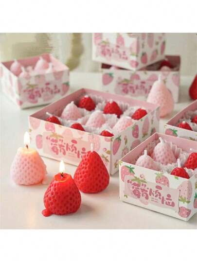 Soy Wax Strawberry Scented Candles, Wholesale Cute Creative Birthday Party Gifts, Hand-Made Aromatherapy Decor For Tabletop, Photo Prop, Birthday, Meditation, Stress Relief, Bath, Gifts - 1pc/4pcs/6pcs/9pcs Assorted,Room Decor,Gifts Graduation