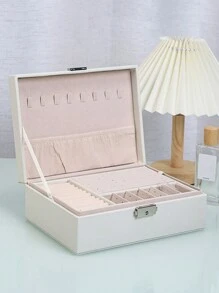 1pc Simple Double Layer Velvet Jewelry Storage Box, Desktop Dust-Proof Necklace, Bracelet, Earring And Accessories Organizer, Gift For Valentine's Day