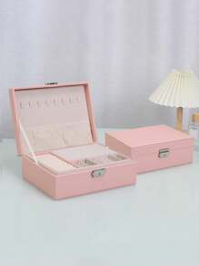 1pc Simple Double Layer Velvet Jewelry Storage Box, Desktop Dust-Proof Necklace, Bracelet, Earring And Accessories Organizer, Gift For Valentine's Day