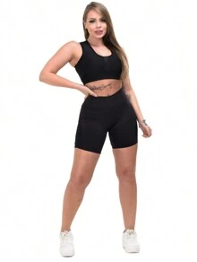 Kit Of 2 Women's Fitness Gym Shorts In Suplex With High Waistband – Perfect Fit For Workouts