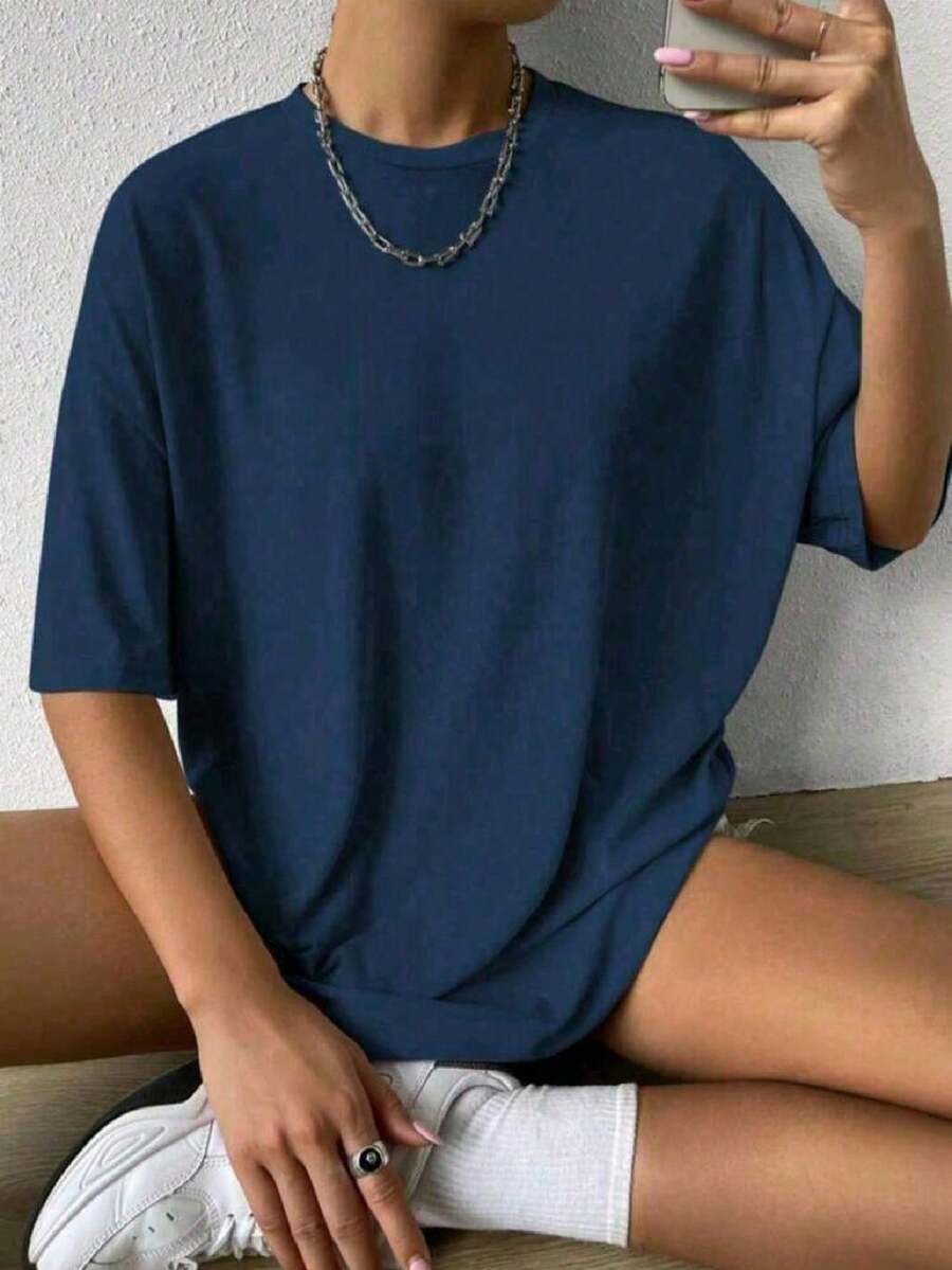 Women's Basic Cotton T-Shirt Shirt Various Colors Promotion Slim T-SHIRT - 藍色 - 查看 1