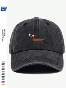 Christmas Embroidered Dachshund Dog Unisex Baseball Cap, Adjustable, Breathable, Comfortable, Youth Gift, Lightweight Dad Hat, Suitable For Everyday, Street, Party, Clothing Accessory, Ideal Gift For Family And Friends - A - View 13