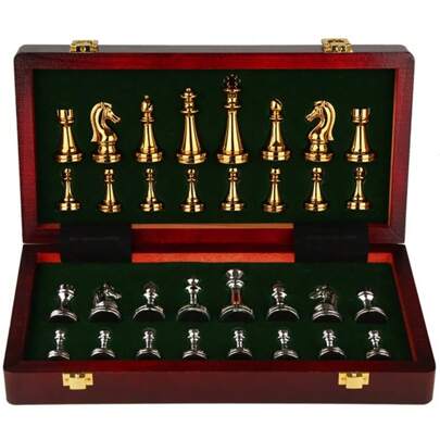 Luxurious Solid Wood Chess Set - Weighted Zinc Alloy Pieces, Folds For Easy Storage, Perfect For Holiday Gift Giving On Halloween, Thanksgiving Day, And Christmas
