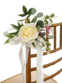 1PC White Rose Wedding Aisle Decorations Pink Pew Flowers Wedding Ceremony Party Chair Decor With Artificial Flowers Eucalyptus And Ribbons - Nhiều màu - Xem 26