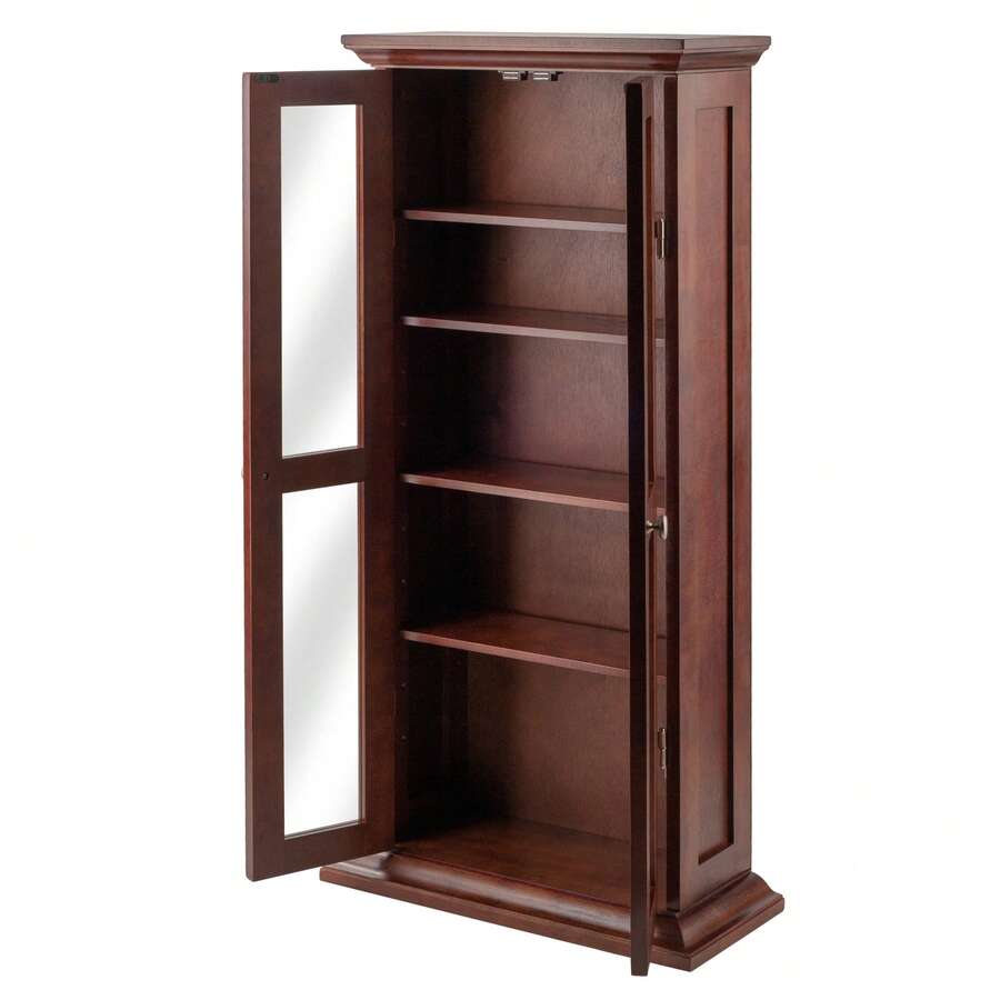 Solid Wood Media Storage With 5 Adjustable Shelves, Walnut