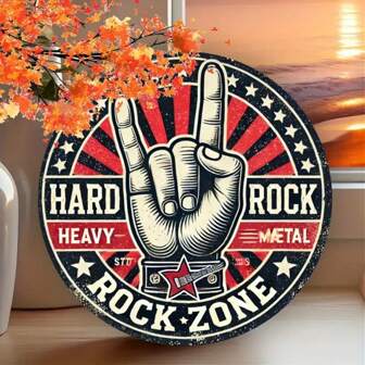 1 件复古硬摇滚金属区金属平面标牌，复古重金属音乐墙饰，男士专属空间/车库装饰，适用于餐厅、咖啡馆、俱乐部、客厅 - 8x8 英寸，孔位随机