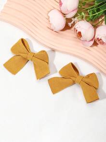 2 chiếc kẹp tóc nơ Macaron màu trơn chất lượng cao dễ thương - Màu vàng - Xem 2