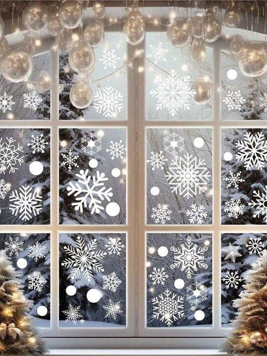 115Pcs/4sheets/1sheet White Snowflakes Window Decorations Clings Decal Stickers Ornaments,White Christmas Theme Window Stickers, Winter Snow Flakes Clings Party Decal For Christmas Frozen Theme Party New Year Supplies,Glass Windows,Holiday Office Decoration,Winter Frozen New Year Party Supplies Wonderland Decorations,Christmas Decorations Home,Christmas>Decoration(1 Sheet Shipped Randomly)