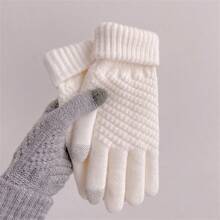 1 Pair Winter New Pineapple Pattern Faux Cashmere Full Finger Touchscreen Knitted Warm Thick Gloves, Fashion