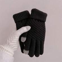 1 Pair Winter New Pineapple Pattern Faux Cashmere Full Finger Touchscreen Knitted Warm Thick Gloves, Fashion